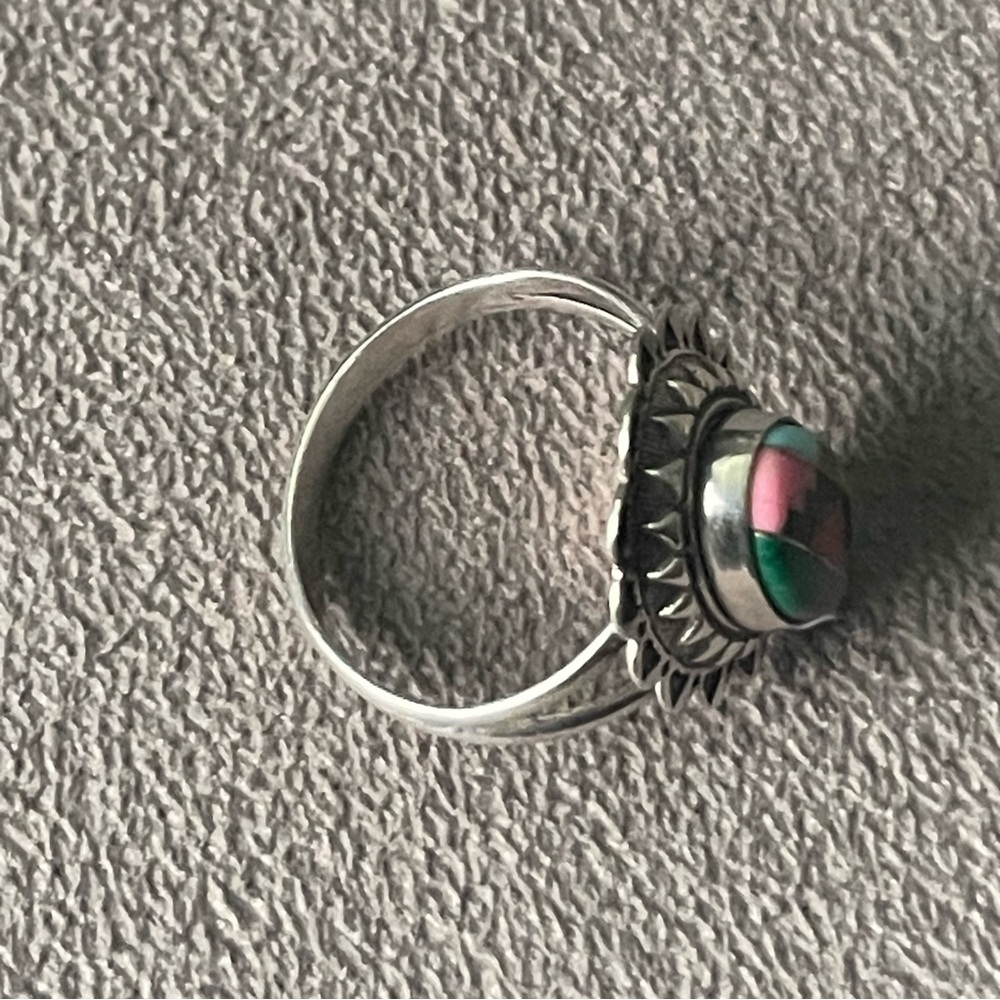 Sterling Silver Multi Stone Inlay Ring - Picture 4 of 6